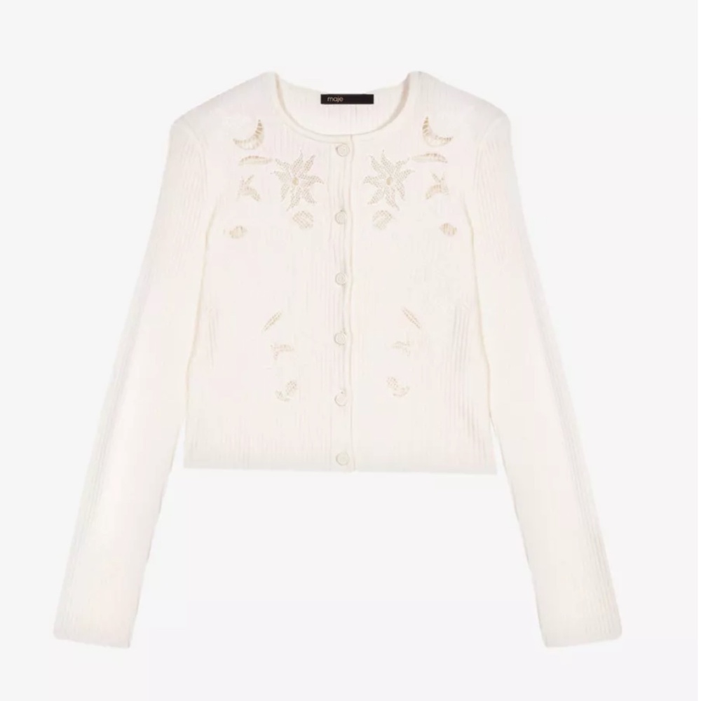 New w/o Tag Maje Mysana Embroidered Ribbed Cardigan Size 1/S
